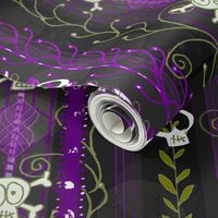 Vines O' Death -- Purple -- Steampunk Skull-y Skull, Supernatural Skull, Horror Skull over Vines and Purple Steampunk-Style Stripes -- 150dpi (Full Scale)