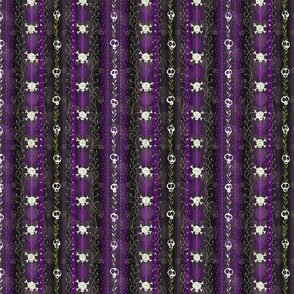 Vines O' Death -- Purple -- Steampunk Skull-y Skull, Supernatural Skull, Horror Skull over Vines and Purple Steampunk-Style Stripes -- 514dpi (29% of Full Scale)