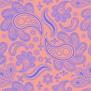 Paisley, Peach on Periwinkle