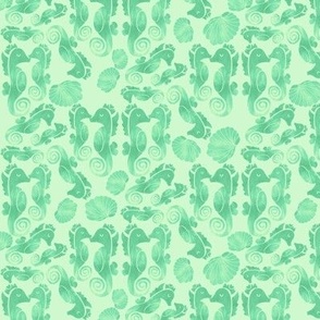 Small scale seahorses in green