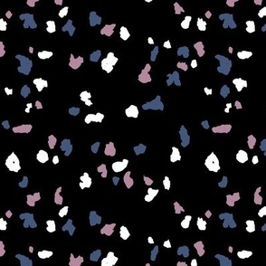 Midnight spots messy terrazzo confetti abstract dots boho style blue lilac on black