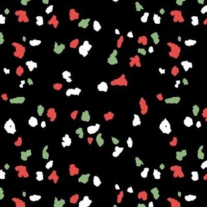 Midnight spots messy terrazzo confetti abstract dots boho style christmas mint red green on black