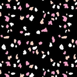 Midnight spots messy terrazzo confetti abstract dots boho style blush pink beige white on black