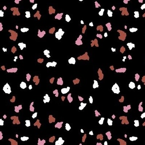 Midnight spots messy terrazzo confetti abstract dots boho style blush spice white on black