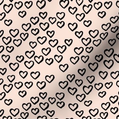 Little love dream minimal hearts ink sketch raw brush valentine design off white cream black SMALL