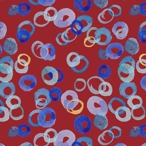 Watercolor Circles (large) - Blue and Gold on Burgundy   (TBS147)