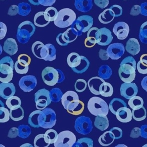 Watercolor Circles (large) - Blue and Gold on Navy    (TBS147)