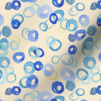 Watercolor Circles (large) - Blue and Gold on Pale Yellow   (TBS147)