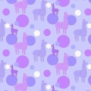 Small scale llamas and alpacas in purple, lavender and periwinkle 