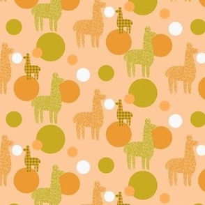 Small scale llamas and alpacas in orange, gold and peach