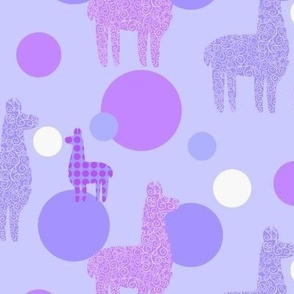 Medium scale llamas and alpacas in purple, lavender and periwinkle 
