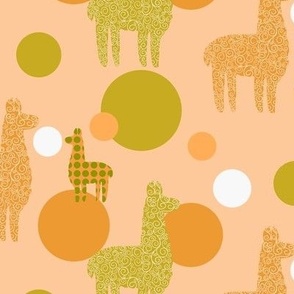 Medium scale llamas and alpacas in orange, gold and peach