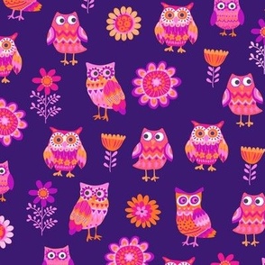 36 Owls and Flowers pink on purple-01