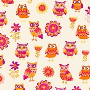 36 Owls and Flowers orange