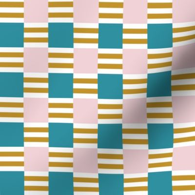 Liquorice Allsorts square stripes in  mustard, lagoon,  cotton candy and white