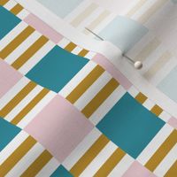 Liquorice Allsorts square stripes in  mustard, lagoon,  cotton candy and white
