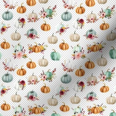 micro floral pumpkins on black swiss dots