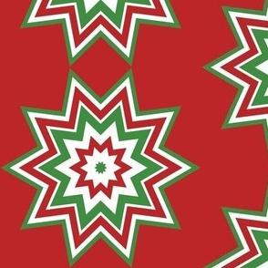 Christmas Stars, Red background, green and white