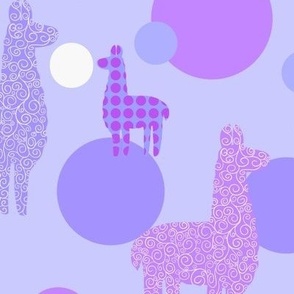 Large scale llamas and alpacas in purple, lavender and periwinkle 