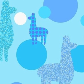 Large scale Llamas and alpacas in blue, aqua and purple 