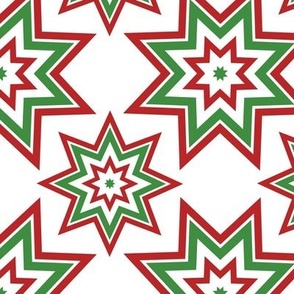 Christmas stars, red, green on white 2 sizes