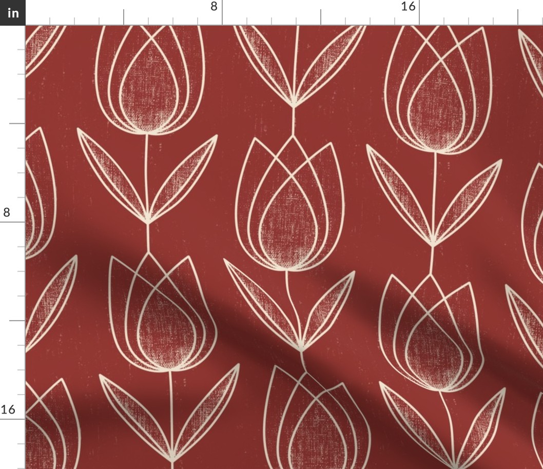 Calming Tulips - dark terracotta - red tulips, red flowers, muted red 