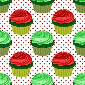 Large Scale Christmas Cupcakes and Polkadots Red and Green