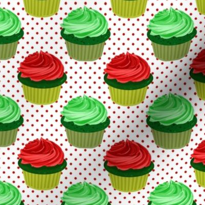 Medium Scale Christmas Cupcakes and Polkadots Red and Green