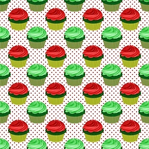 Medium Scale Christmas Cupcakes and Polkadots Red and Green