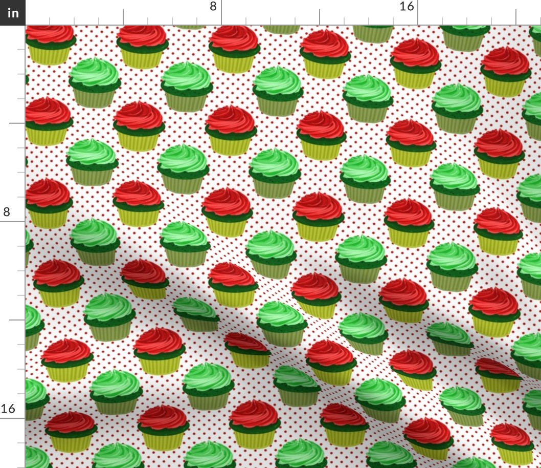 Medium Scale Christmas Cupcakes and Polkadots Red and Green