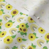Small Scale Good Vibes Sunflowers and Rainbows on Ivory