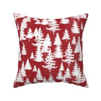 Bigger Scale White Pine Trees Silhouettes on Red