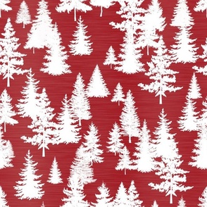 Bigger Scale White Pine Trees Silhouettes on Red