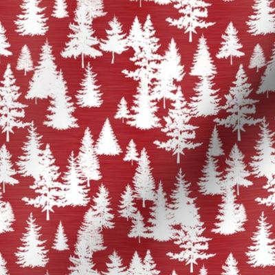Smaller Scale White Pine Trees Silhouettes on Red