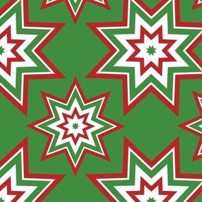 Christmas stars, red, white, green, 2 sizes