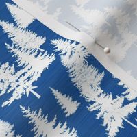 Smaller Scale White Pine Tree Silhouettes on Blue