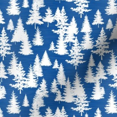 Smaller Scale White Pine Tree Silhouettes on Blue