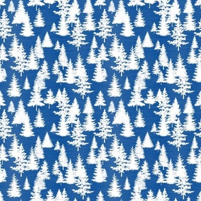 Smaller Scale White Pine Tree Silhouettes on Blue