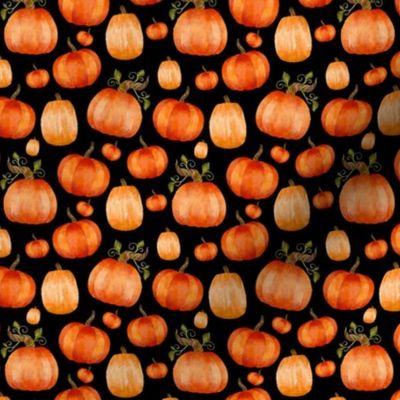 Small Scale Watercolor Pumpkins on Black