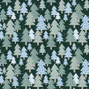 Medium Scale Winter Fur Forest in Calm Mushroom, Sky Blue and Hunter Green Pine