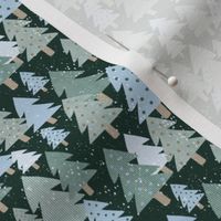 Small Scale Winter Fur Forest in Calm Mushroom, Sky Blue and Hunter Green Pine