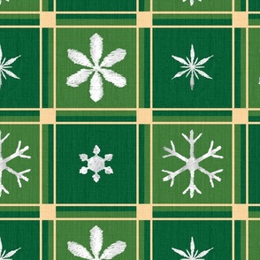 Christmas Green Retro Plaid with snowflakes - vintage Christmas, Christmas ornaments, decorations, Buffalo check, christmas ornaments, vintage ornaments  