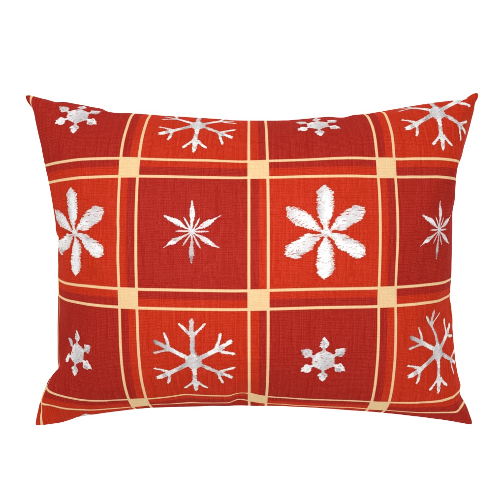 Christmas Retro Red Plaid with Snowflakes - vintage Christmas, vintage check, christmas check, snowflakes, Christmas plaid