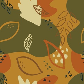 Abstract Flora Pattern Green Brown Orange