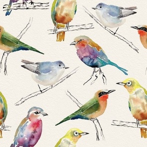 Watercolor Birds on Vanilla