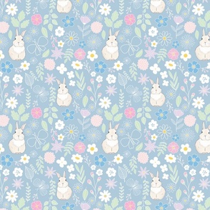 Bunny and Butterfly Florals, blue