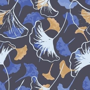 Blue Sapphire and Gold Gingko Leaves