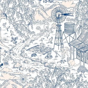 Aussie outback toile - navy and nude