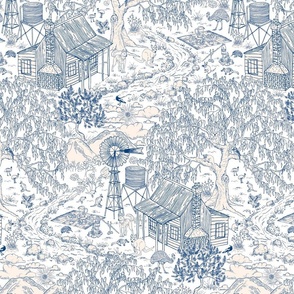 smaller scale Aussie outback toile - navy and nude