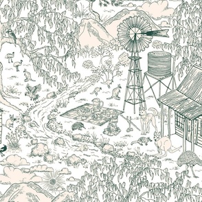 Aussie outback toile - green and nude